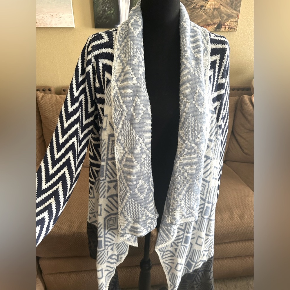 Faded Glory Striped and Multi Print Knit Sweater in Blue and White